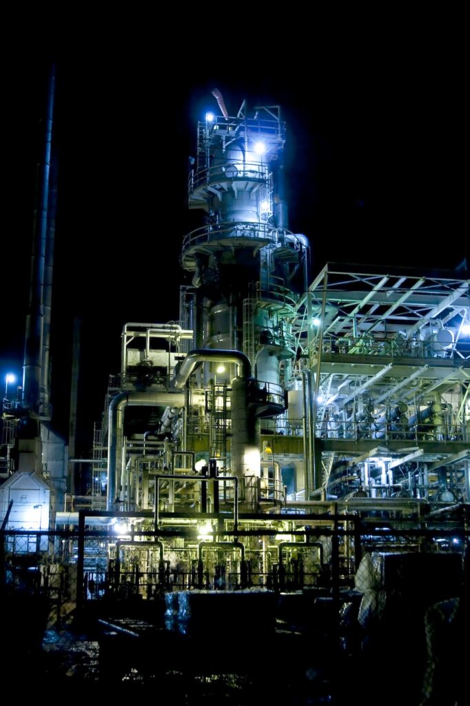 refinery at night